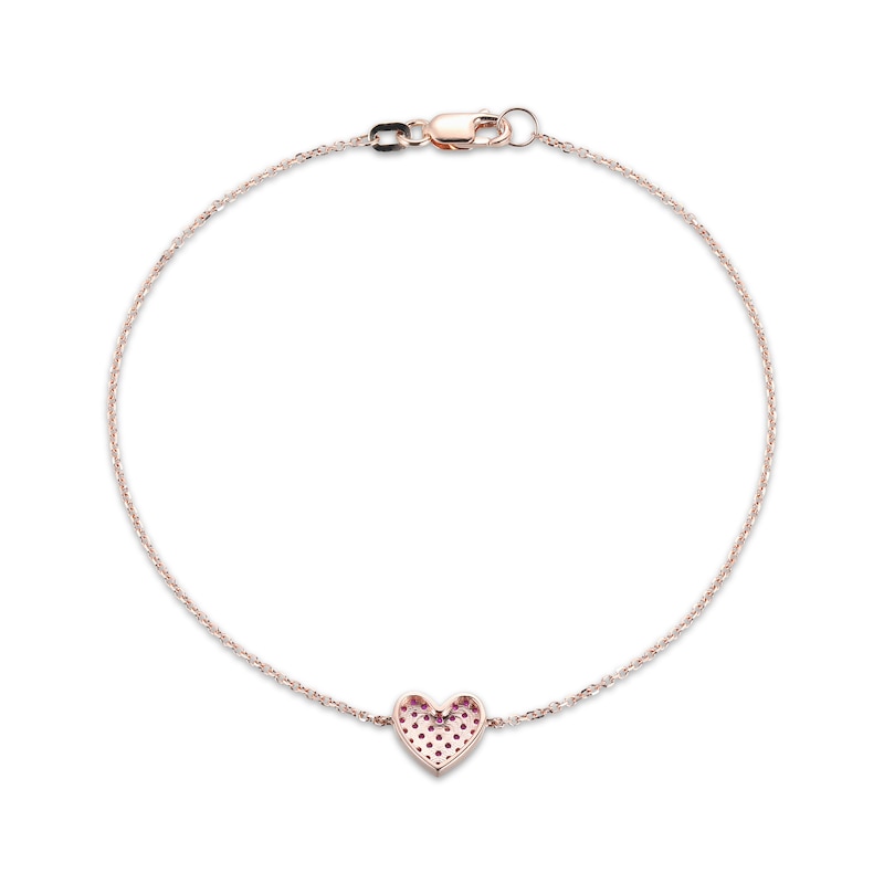 Main Image 3 of Lab-Created Ruby Heart Bracelet 10K Rose Gold 7.25&quot;