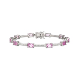 Emerald-Cut Pink Lab-Created Sapphire & White Lab-Created Sapphire Link Bracelet Sterling Silver 7.25&quot;