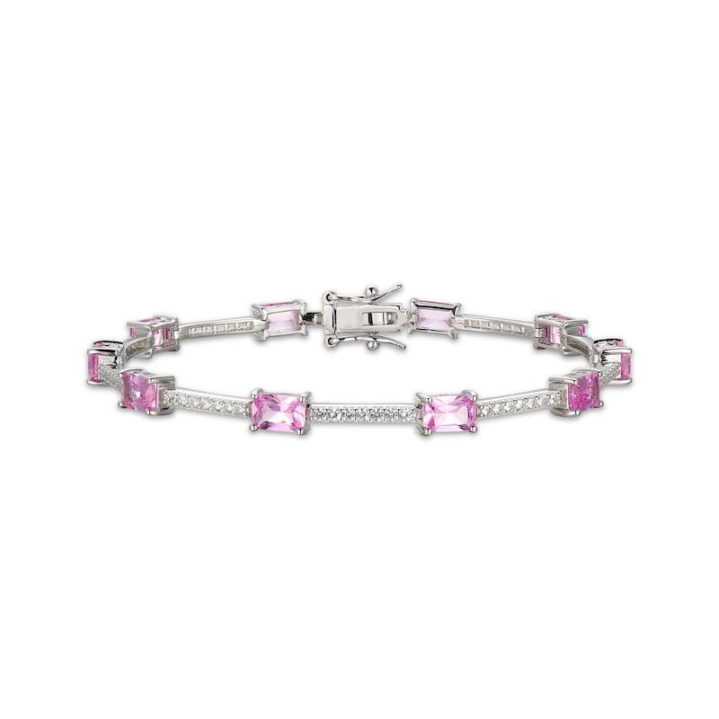 Main Image 1 of Emerald-Cut Pink Lab-Created Sapphire & White Lab-Created Sapphire Link Bracelet Sterling Silver 7.25&quot;