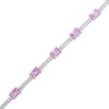 Thumbnail Image 2 of Emerald-Cut Pink Lab-Created Sapphire & White Lab-Created Sapphire Link Bracelet Sterling Silver 7.25&quot;