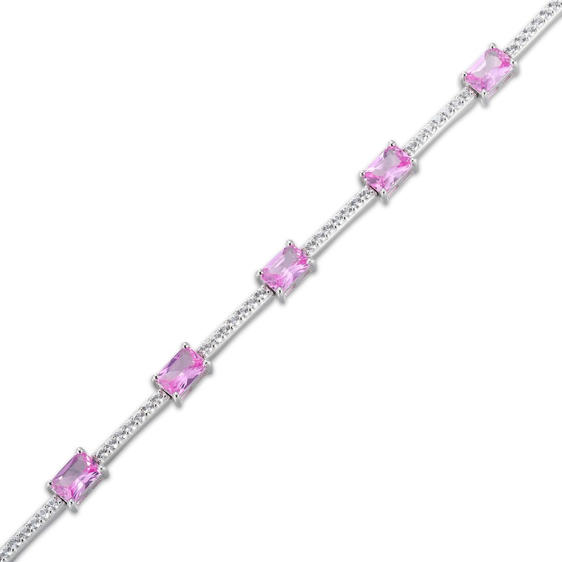 Main Image 2 of Emerald-Cut Pink Lab-Created Sapphire & White Lab-Created Sapphire Link Bracelet Sterling Silver 7.25&quot;