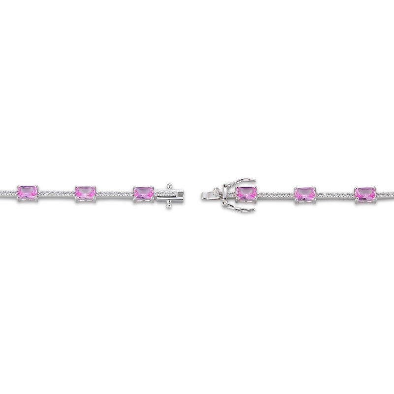 Main Image 3 of Emerald-Cut Pink Lab-Created Sapphire & White Lab-Created Sapphire Link Bracelet Sterling Silver 7.25&quot;