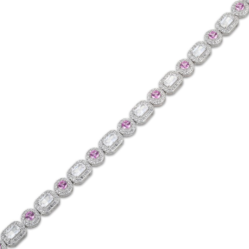 Main Image 2 of Emerald-Cut White Lab-Created Sapphire & Round-Cut Pink Lab-Created Sapphire Bracelet Sterling Silver 7.25"
