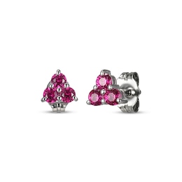 Lab-Created Ruby Trio Stud Earrings Sterling Silver