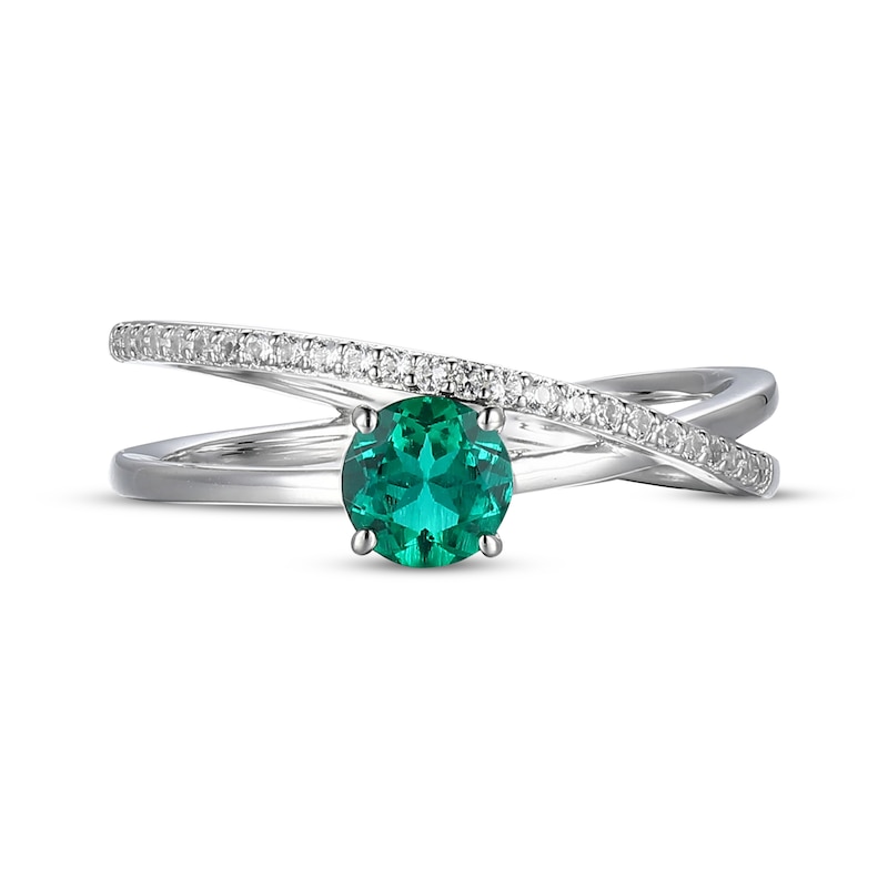 Lab-Created Emerald & White Lab-Created Sapphire Crossover Ring Sterling Silver