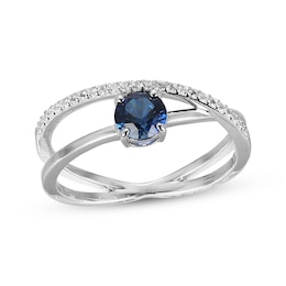 Blue Lab-Created Sapphire & White Lab-Created Sapphire Crossover Ring Sterling Silver