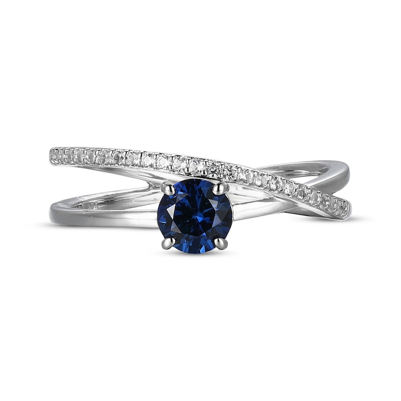 Blue Lab-Created Sapphire & White Lab-Created Sapphire Crossover Ring Sterling Silver