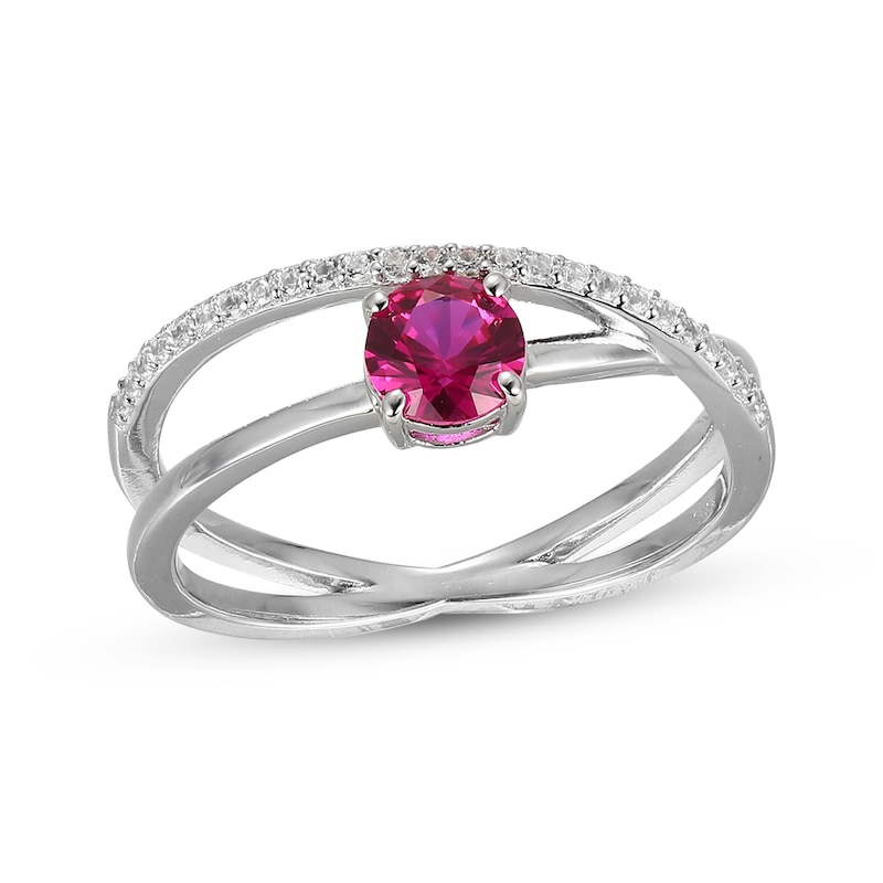 Main Image 1 of Lab-Created Ruby & White Lab-Created Sapphire Crossover Ring Sterling Silver