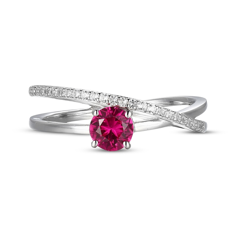 Main Image 3 of Lab-Created Ruby & White Lab-Created Sapphire Crossover Ring Sterling Silver