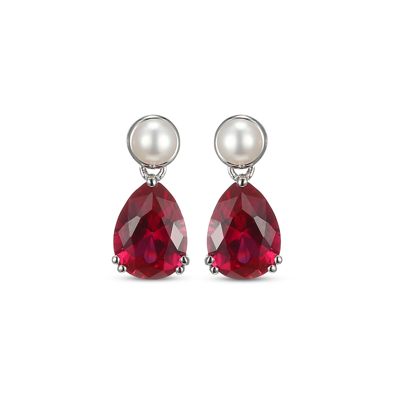 Main Image 2 of Pear-Shaped Lab-Created Ruby & Cultured Pearl Drop Earrings Sterling Silver