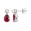 Thumbnail Image 3 of Pear-Shaped Lab-Created Ruby & Cultured Pearl Drop Earrings Sterling Silver