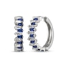 Thumbnail Image 1 of Baguette-Cut Blue & White Lab-Created Sapphire Stagger Hoop Earrings Sterling Silver