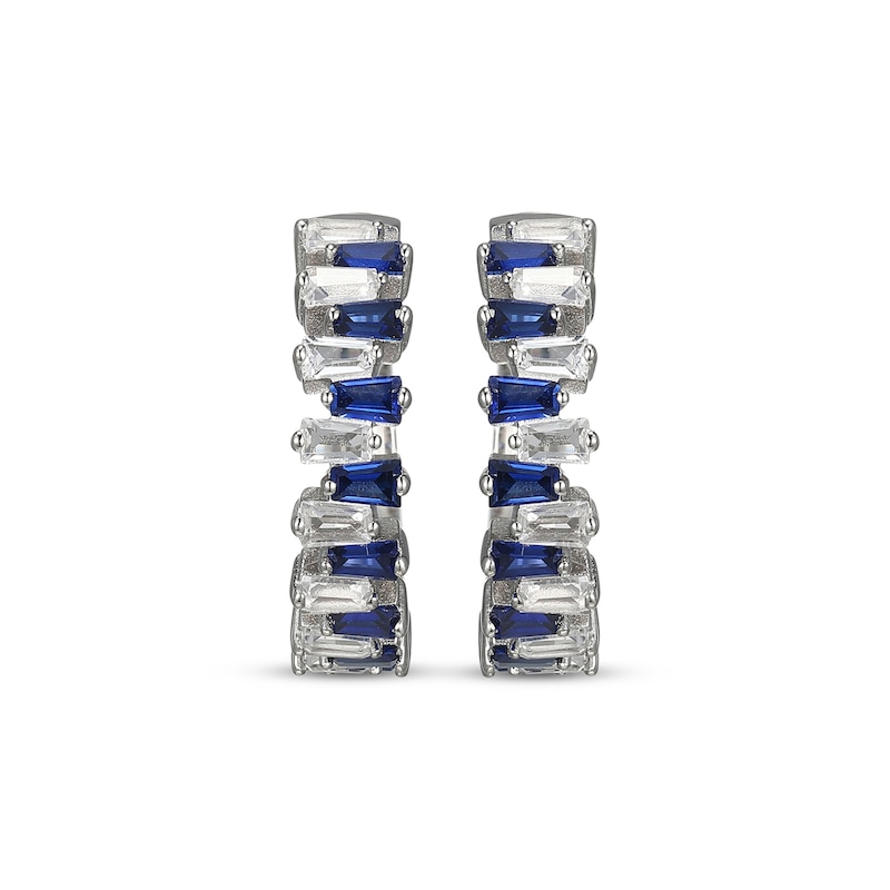 Main Image 2 of Baguette-Cut Blue & White Lab-Created Sapphire Stagger Hoop Earrings Sterling Silver