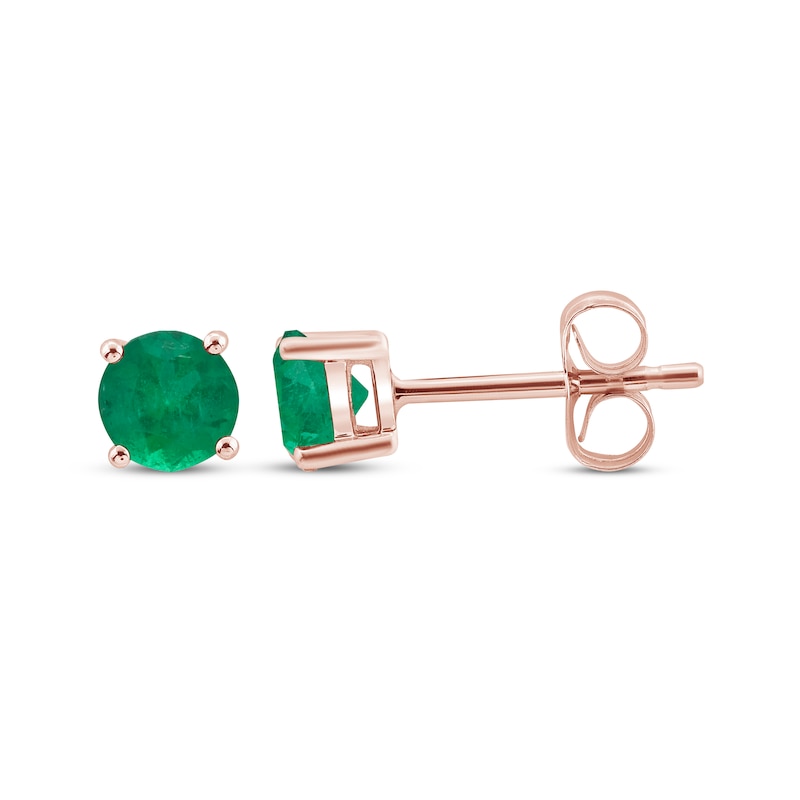 Main Image 1 of Lab-Created Emerald Solitaire Stud Earrings 10K Rose Gold