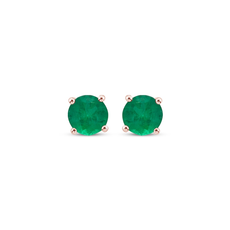 Main Image 2 of Lab-Created Emerald Solitaire Stud Earrings 10K Rose Gold