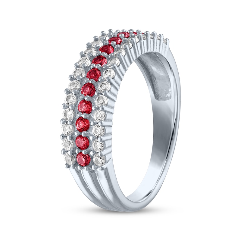 Main Image 2 of Lab-Created Ruby & White Lab-Created Sapphire Three-Row Ring Sterling Silver