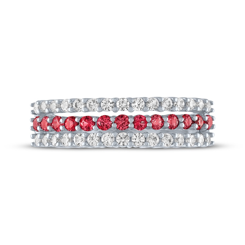 Main Image 3 of Lab-Created Ruby & White Lab-Created Sapphire Three-Row Ring Sterling Silver