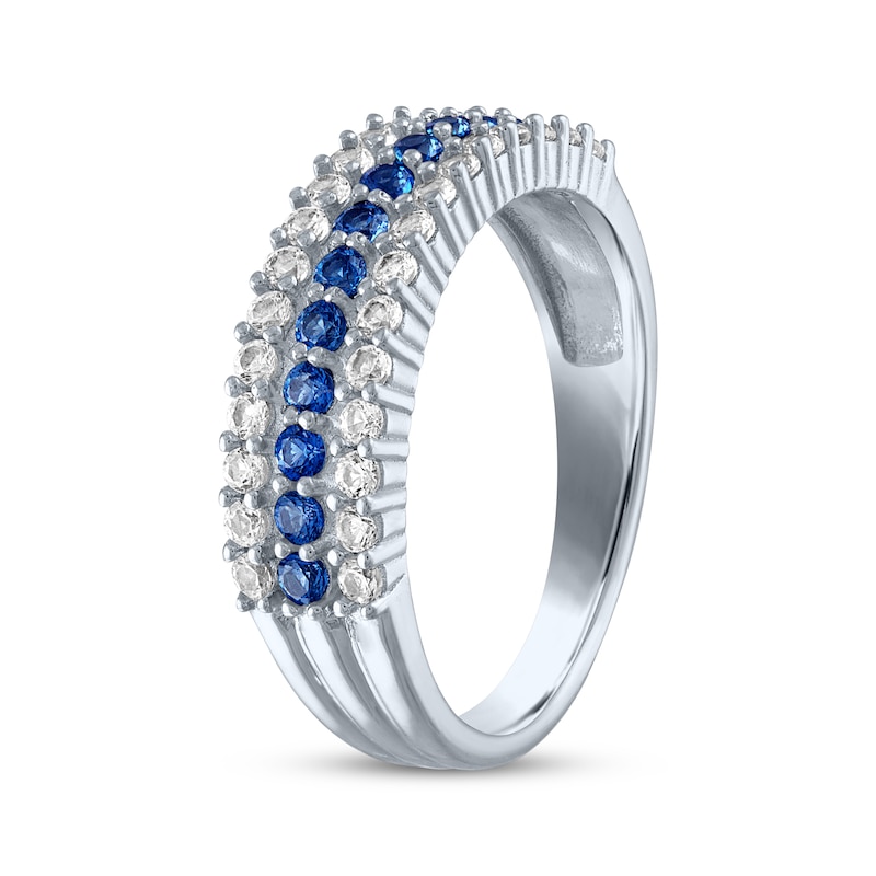 Blue & White Lab-Created Sapphire Three-Row Ring Sterling Silver