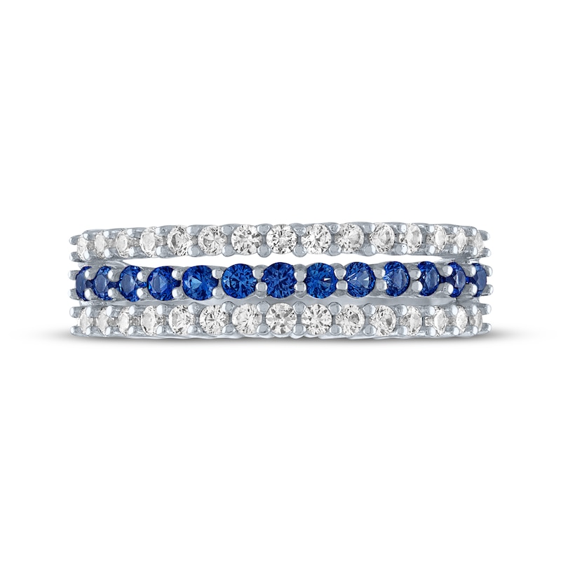 Blue & White Lab-Created Sapphire Three-Row Ring Sterling Silver
