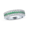 Thumbnail Image 0 of Lab-Created Emerald & White Lab-Created Sapphire Three-Row Ring Sterling Silver
