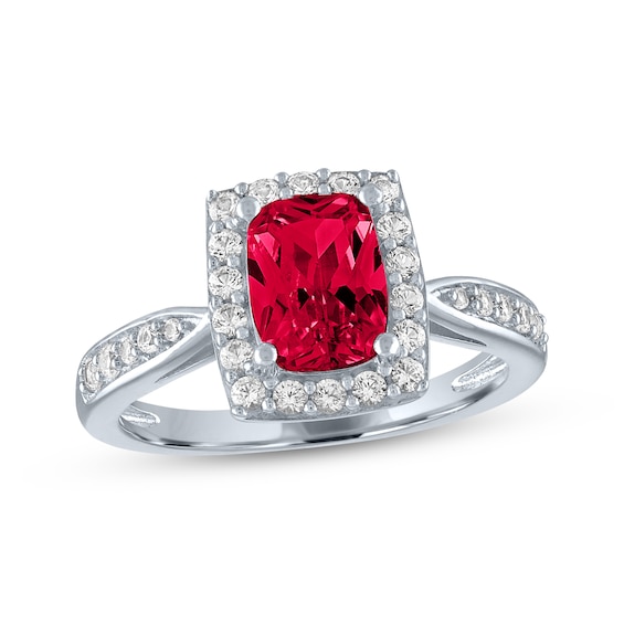 Cushion-Cut Lab-Created Ruby & White Lab-Created Sapphire Ring Sterling Silver
