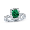 Thumbnail Image 1 of Cushion-Cut Lab-Created Emerald & White Lab-Created Sapphire Ring Sterling Silver