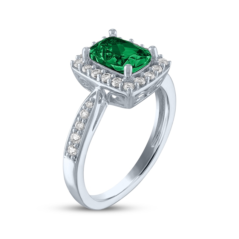 Main Image 2 of Cushion-Cut Lab-Created Emerald & White Lab-Created Sapphire Ring Sterling Silver