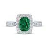 Thumbnail Image 3 of Cushion-Cut Lab-Created Emerald & White Lab-Created Sapphire Ring Sterling Silver