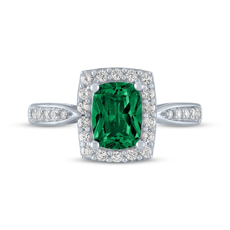 Main Image 3 of Cushion-Cut Lab-Created Emerald & White Lab-Created Sapphire Ring Sterling Silver