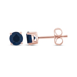 Blue Lab-Created Sapphire Solitaire Stud Earrings 10K Rose Gold