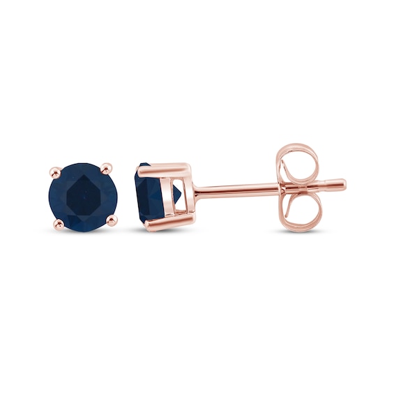 Blue Lab-Created Sapphire Solitaire Stud Earrings 10K Rose Gold