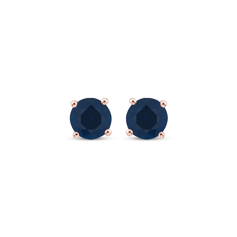 Main Image 2 of Blue Lab-Created Sapphire Solitaire Stud Earrings 10K Rose Gold