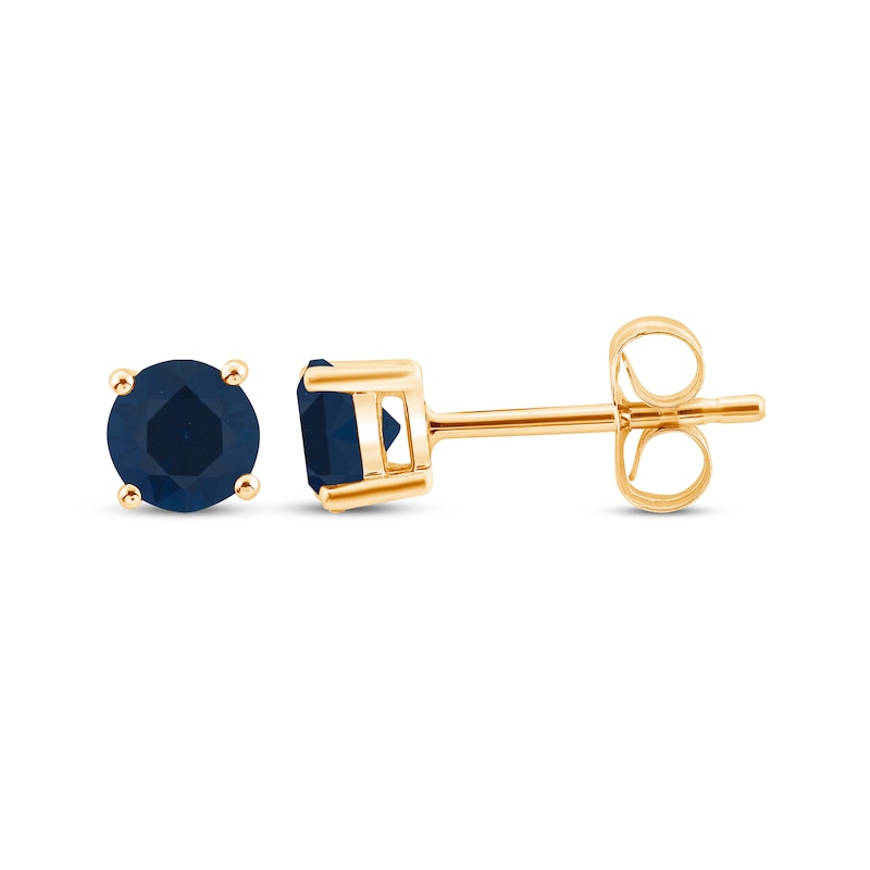 Blue Lab-Created Sapphire Solitaire Stud Earrings 10K Yellow Gold
