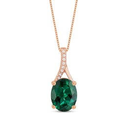 Oval-Cut Lab-Created Emerald & Diamond Accent Necklace 10K Rose Gold 18&quot;