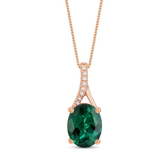 Oval-Cut Lab-Created Emerald & Diamond Accent Necklace 10K Rose Gold 18"