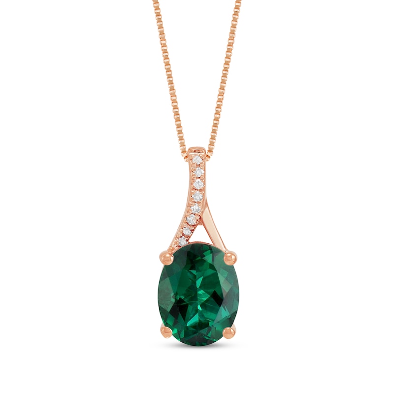 Main Image 1 of Oval-Cut Lab-Created Emerald & Diamond Accent Necklace 10K Rose Gold 18&quot;