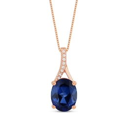 Oval-Cut Blue Lab-Created Sapphire & Diamond Accent Necklace 10K Rose Gold 18&quot;