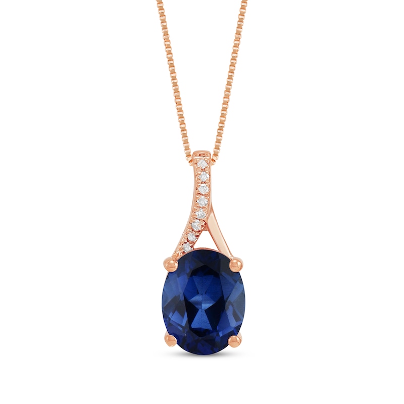 Main Image 1 of Oval-Cut Blue Lab-Created Sapphire & Diamond Accent Necklace 10K Rose Gold 18&quot;