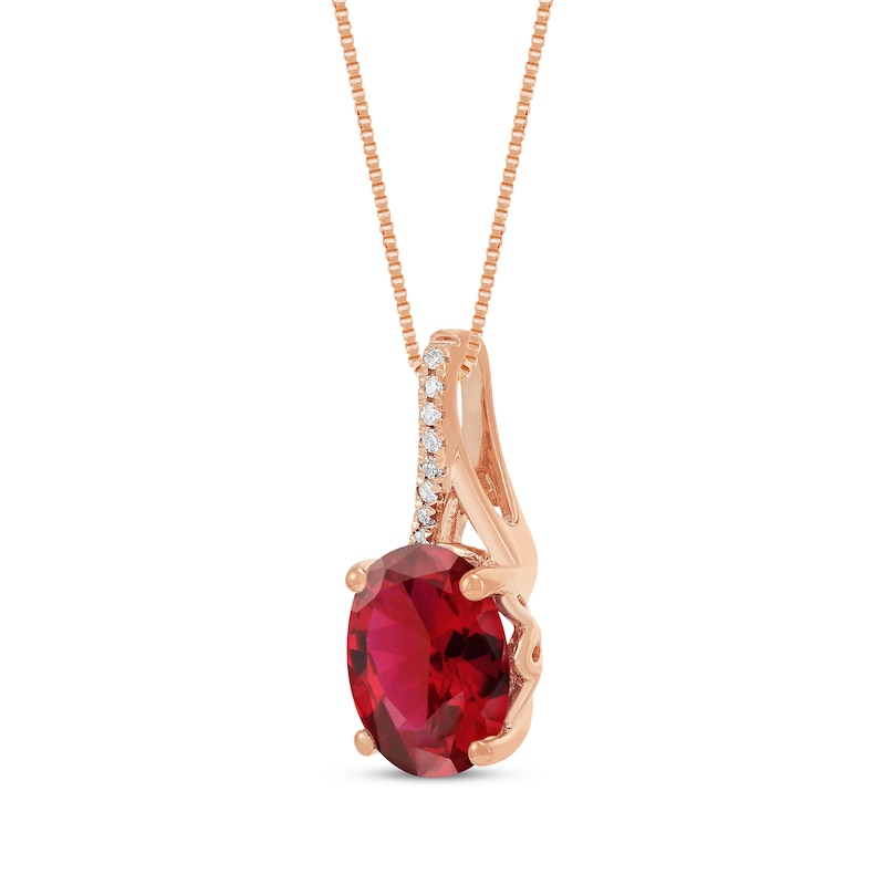 Main Image 2 of Oval-Cut Lab-Created Ruby & Diamond Accent Necklace 10K Rose Gold 18&quot;