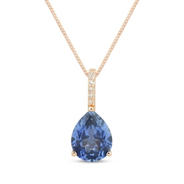 Pear-Shaped Blue Lab-Created Sapphire & Diamond Accent Necklace 10K Rose Gold 18&quot;