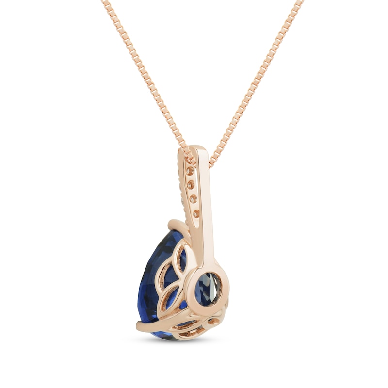 Main Image 3 of Pear-Shaped Blue Lab-Created Sapphire & Diamond Accent Necklace 10K Rose Gold 18&quot;