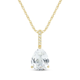 Pear-Shaped White Lab-Created Sapphire teardrop Necklace 10K Yellow Gold 18&quot;