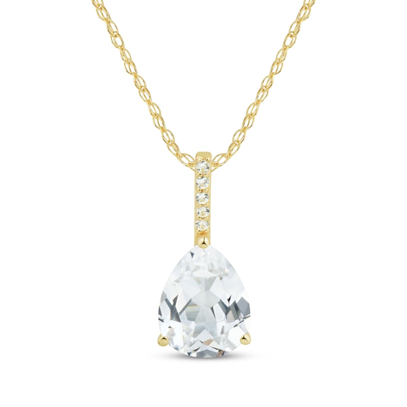 Main Image 1 of Pear-Shaped White Lab-Created Sapphire teardrop Necklace 10K Yellow Gold 18&quot;