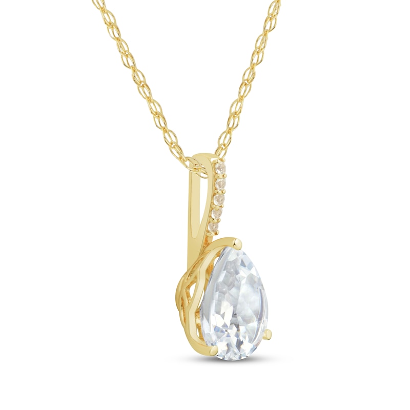 Main Image 2 of Pear-Shaped White Lab-Created Sapphire teardrop Necklace 10K Yellow Gold 18&quot;