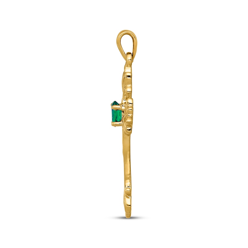 Main Image 2 of Oval-Cut Emerald Cross Charm 14K Yellow Gold