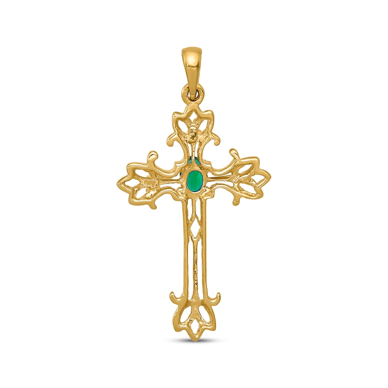 Main Image 3 of Oval-Cut Emerald Cross Charm 14K Yellow Gold