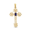 Thumbnail Image 1 of Oval-Cut Blue Sapphire Cross Charm 14K Yellow Gold