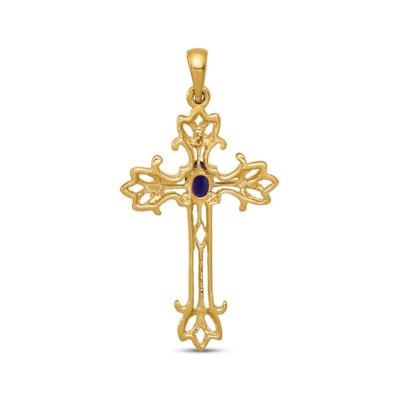 Main Image 3 of Oval-Cut Blue Sapphire Cross Charm 14K Yellow Gold