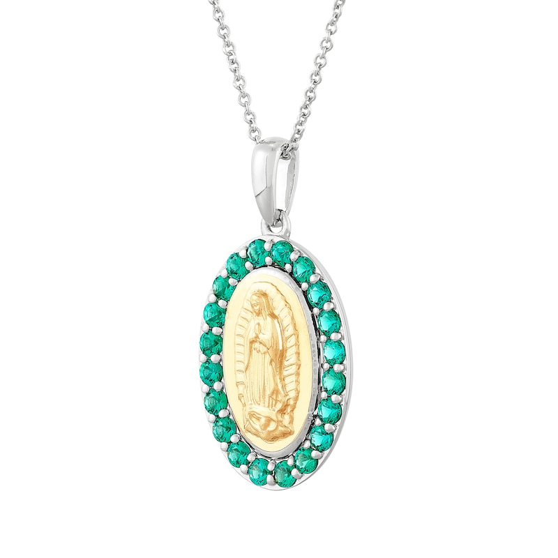 Main Image 2 of Lab-Created Emerald Our Lady of Guadalupe Necklace 14K Yellow Gold & Sterling Silver 18&quot;