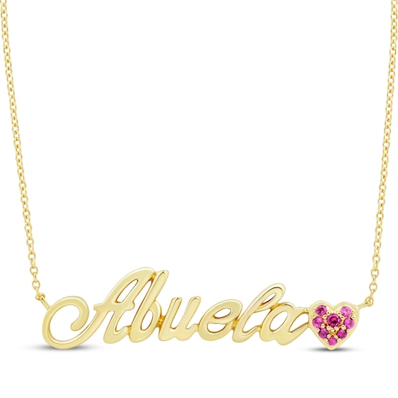 Lab-Created Ruby "Abuela" Heart Necklace 10K Yellow Gold 17.25"